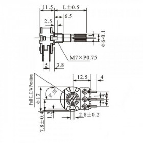 Potenciômetro Linear Duplo 100kΩ L20 Mini WH148-2