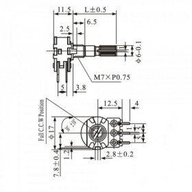 Potenciômetro Linear Duplo 1kΩ L20 Mini WH148-2