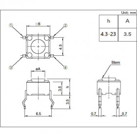 Chave Tactil 4 Terminais KFC-A06 6x6x5mm 180°