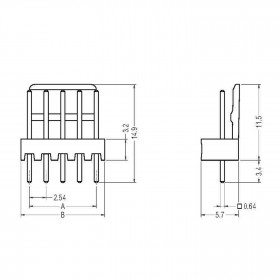 Conector Macho 2 Vias KK 2,54mm 180°