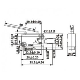 Chave Micro Switch 250V 16V com Alavanca de 60mm KW11-7 (Fim de Curso)