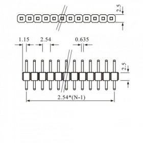 Barra de Pinos 1x40 20mm 2 Lados Passo 2,54mm 180°