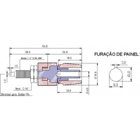 Borne Grande para Pino Banana 4mm B10 Preto 25A (Comprimento 54,5mm)