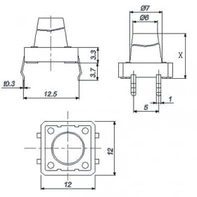 Chave Tactil Grande 4 Terminais KFC-012-H 12x12x8,5mm 180°