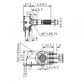 Potenciômetro Linear Duplo Center Click 50kΩ L15 Mini WH148-2 50kB