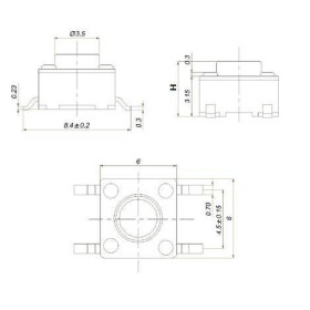 Chave Tactil SMD 4 Terminais KFC-A06A-H 6x6x4,3mm 180°