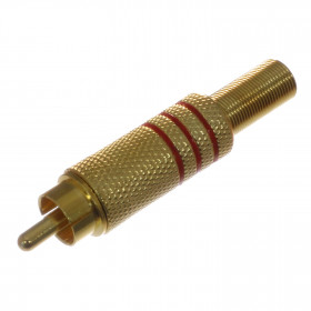 Plug RCA Macho Dourado Anel Vermelho com Mola