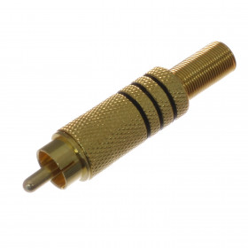 Plug RCA Macho Dourado Anel Preto com Mola