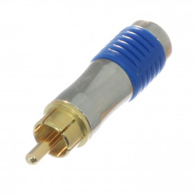 Plug RCA Macho Dourado Banhado a Ouro Au Azul Metálico com Mola