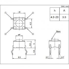 Chave Tactil 4 Terminais KFC-A06 6x6x9mm 180°